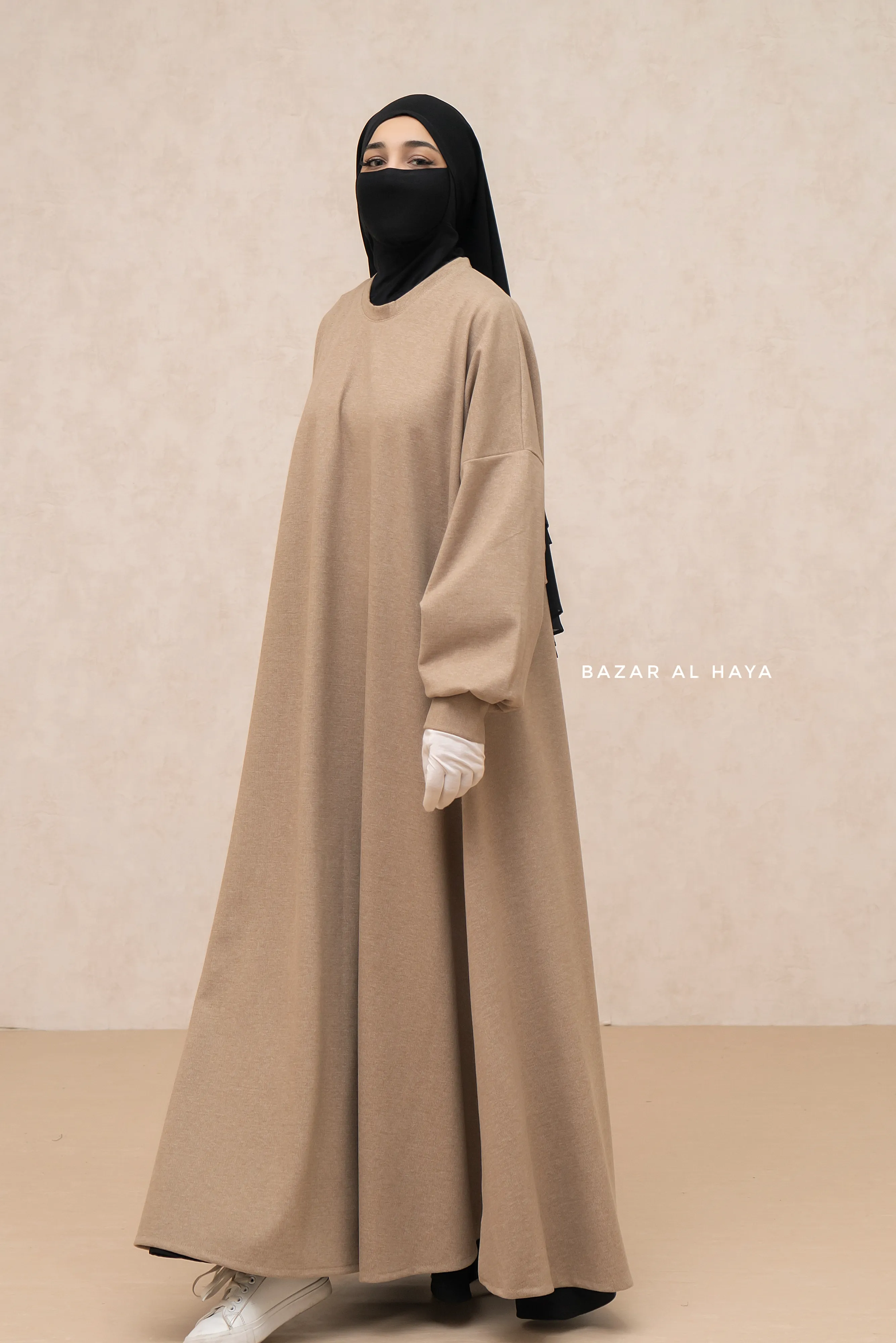 Beige Basimah Classic Design Warm Abaya Coat - Premium Wool