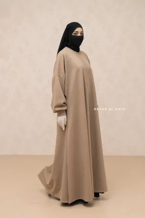 Beige Basimah Classic Design Warm Abaya Coat - Premium Wool