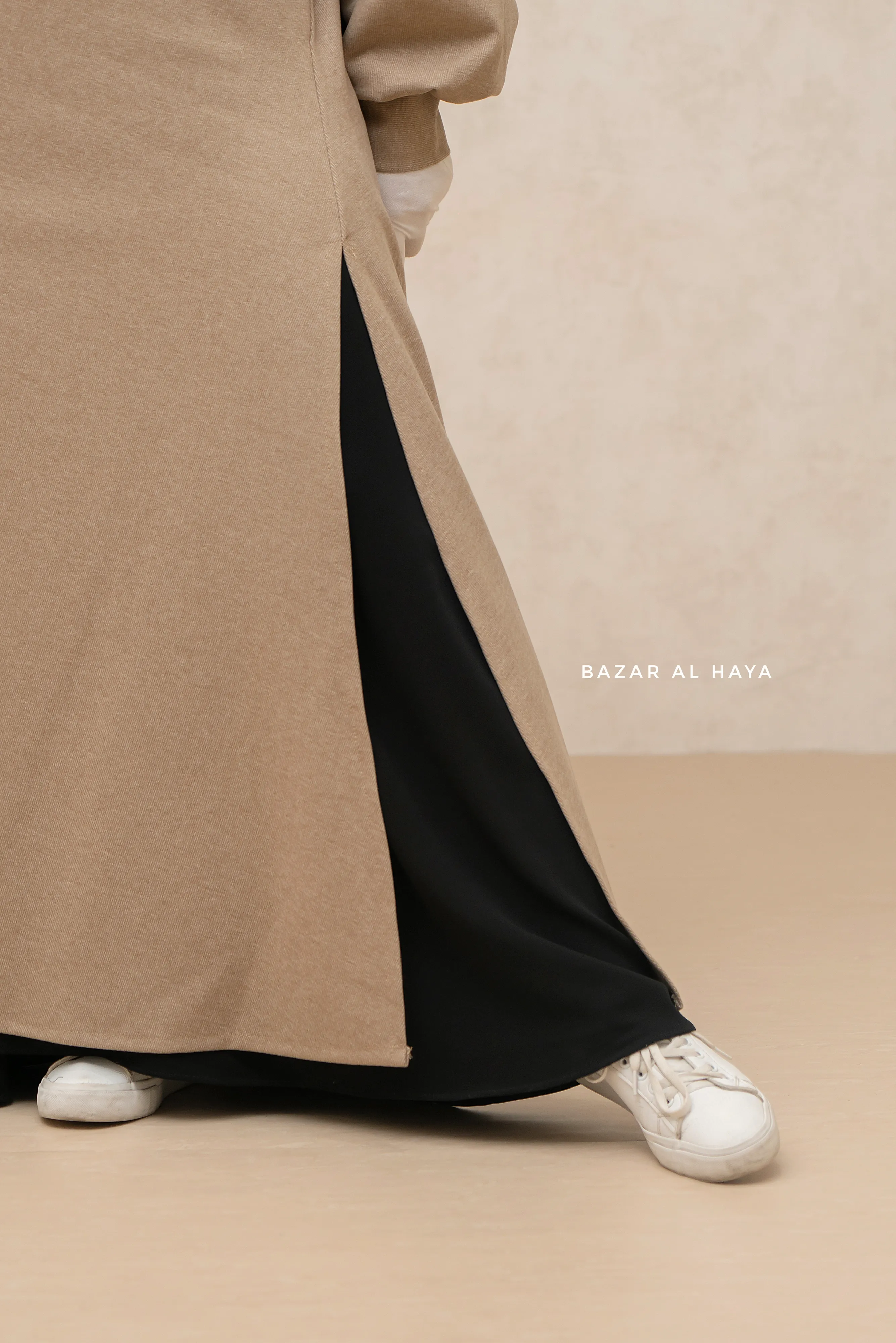 Beige Basimah Classic Design Warm Abaya Coat - Premium Wool