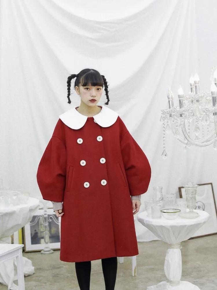 Berry Red Wool Coat【s0000003621】