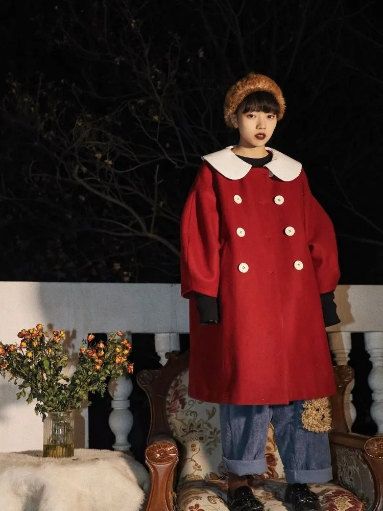 Berry Red Wool Coat【s0000003621】