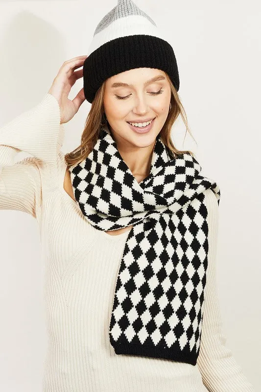 Black & White Harlequin Knit Scarf