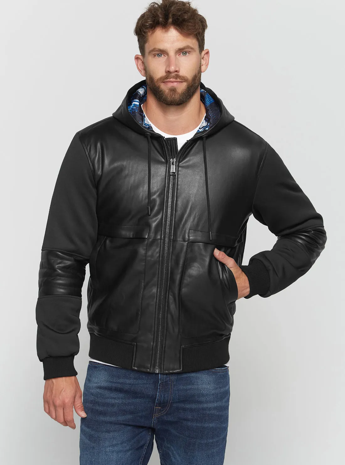 Black Downtown Faux Leather Bomber Jacket