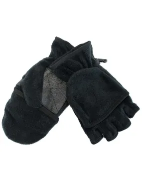 Black Fingerless Gloves With Convertible Fleece Pocket