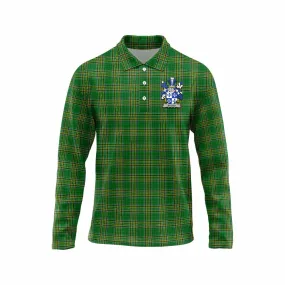 Blood Irish Clan Tartan Long Sleeve Polo Shirt with Coat of Arms