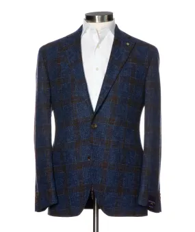 Blue with Brown Glen Check McAllen Contemporary Fit Sport Coat