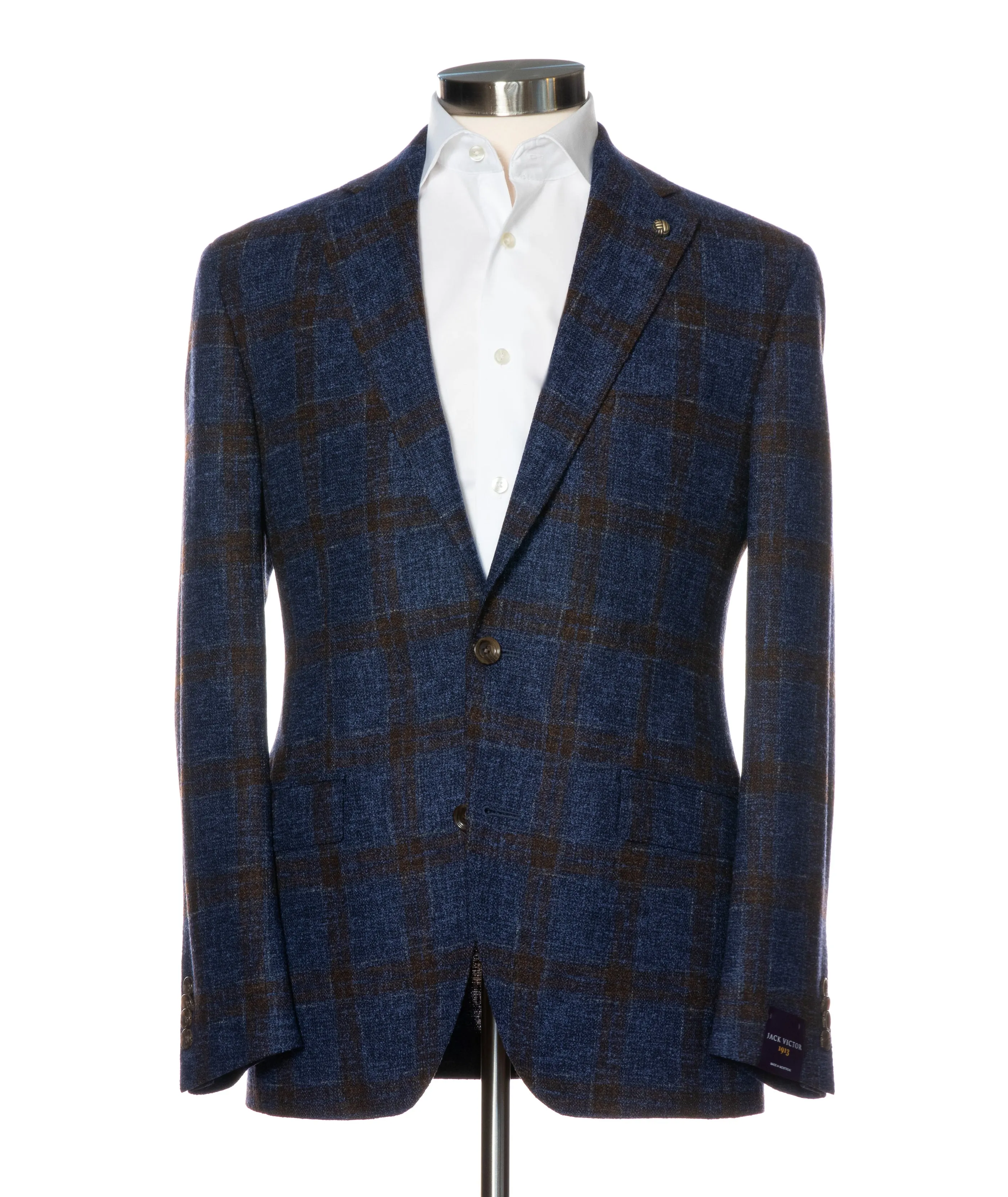 Blue with Brown Glen Check McAllen Contemporary Fit Sport Coat