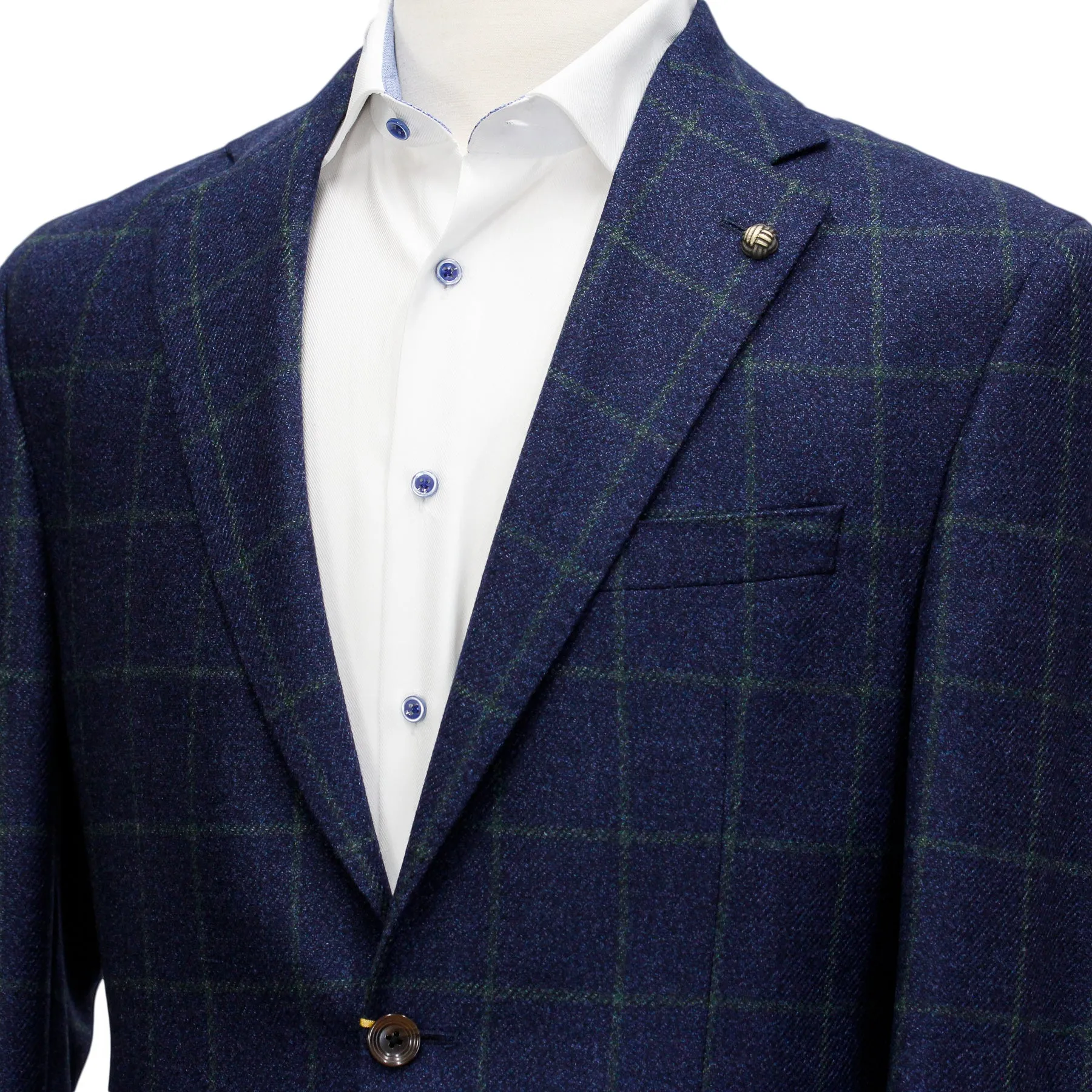 Blue with Green Windowpane Check McAllen Contemporary Fit Sport Coat - Jack Victor 1913