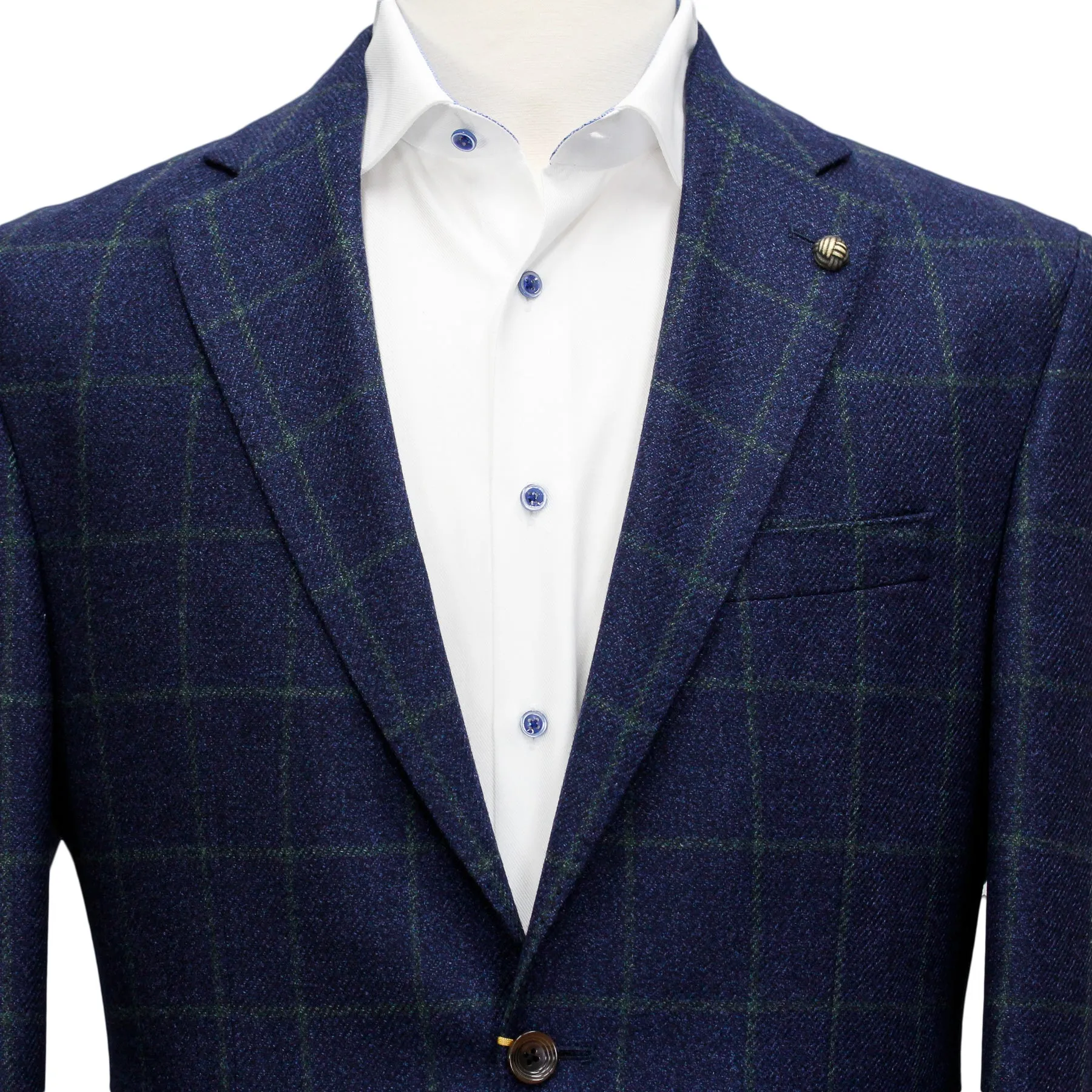 Blue with Green Windowpane Check McAllen Contemporary Fit Sport Coat - Jack Victor 1913