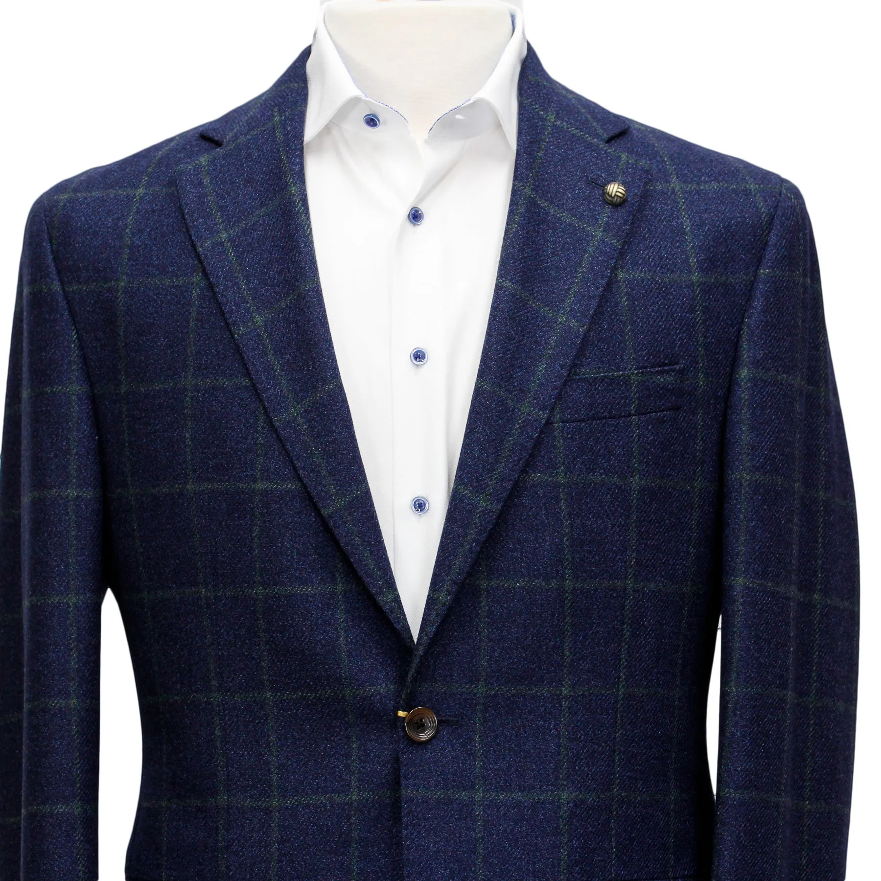 Blue with Green Windowpane Check McAllen Contemporary Fit Sport Coat - Jack Victor 1913