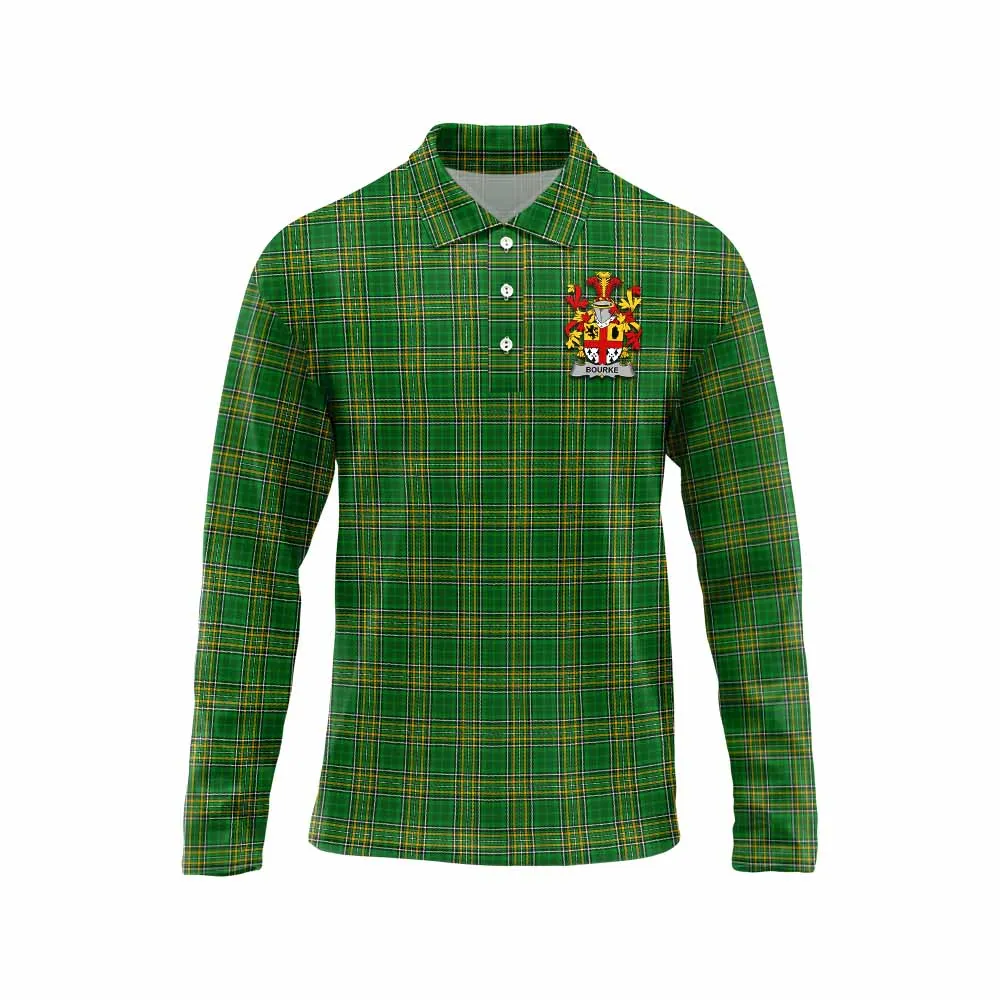 Bourke Irish Clan Tartan Long Sleeve Polo Shirt with Coat of Arms