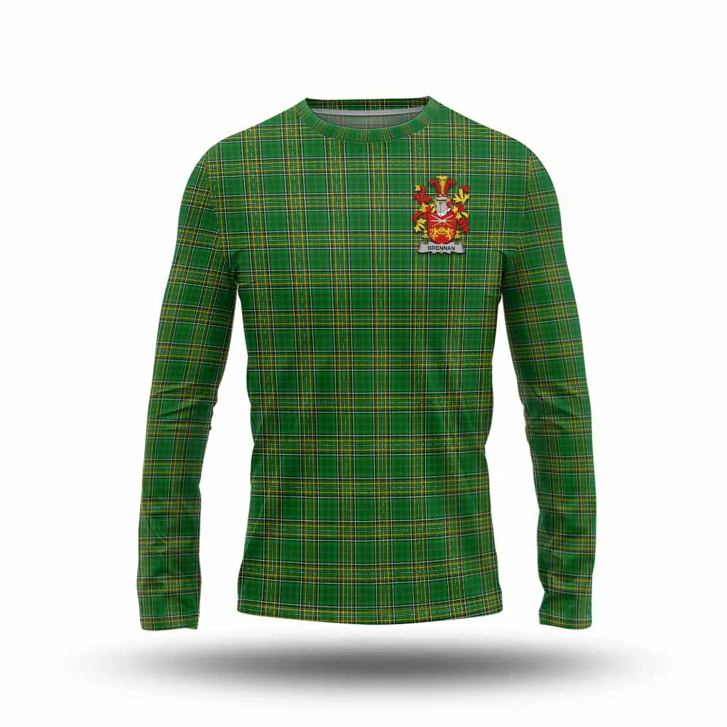 Brennan Irish Clan Tartan Long Sleeve T-Shirt with Coat of Arms