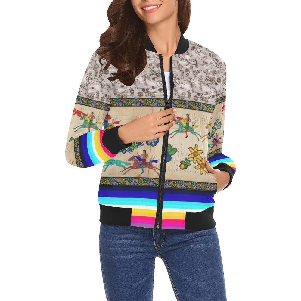 Brothers Race All Over Print Bomber Jacket for Women