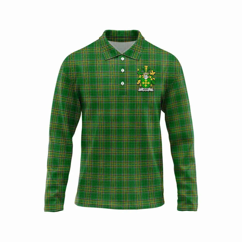 Bury Irish Clan Tartan Long Sleeve Polo Shirt with Coat of Arms