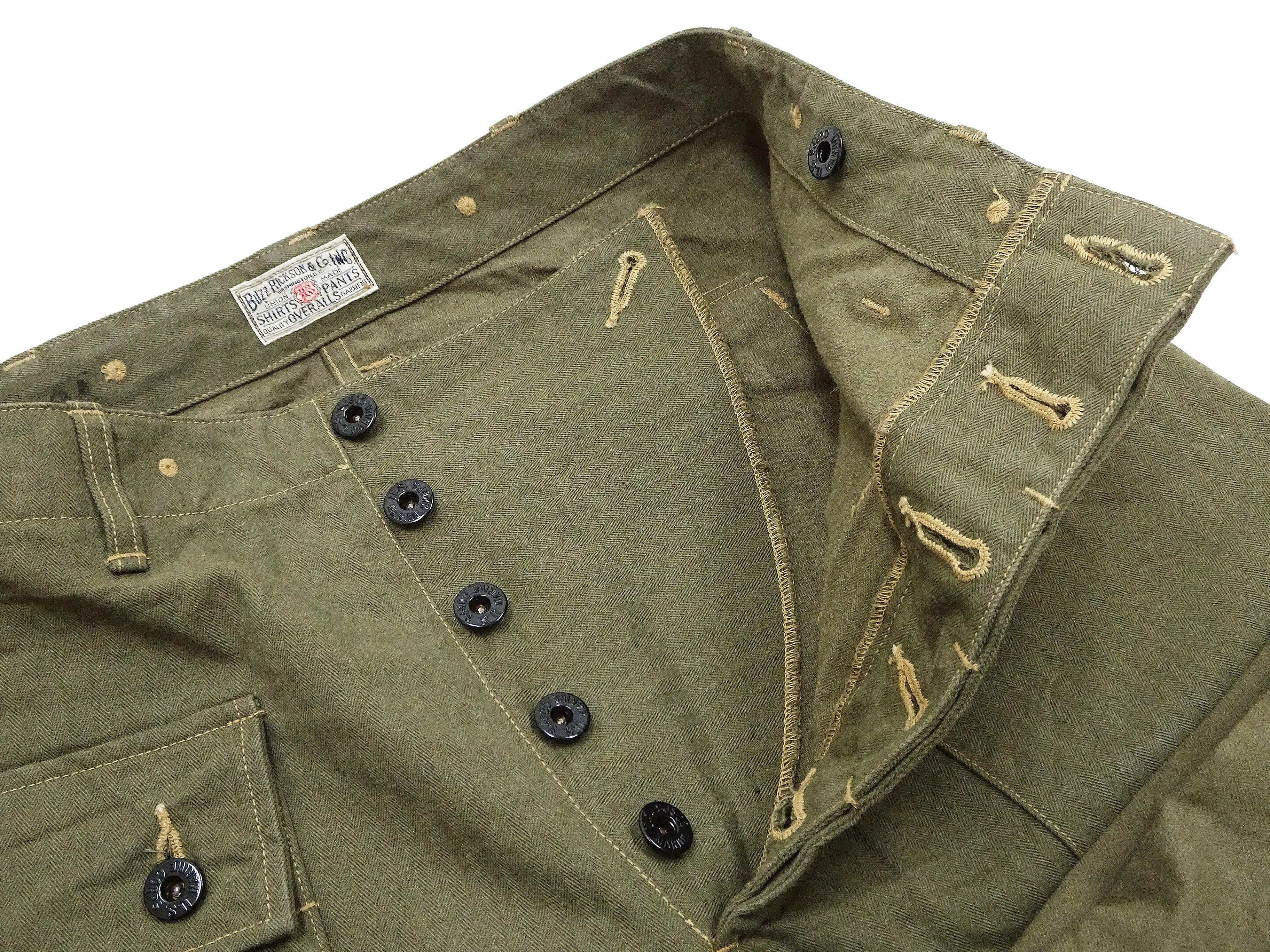 Buzz Rickson Cargo Pants Men's USMC P44 Combat Trousers HBT P-44 Monkey Pants BR42340 Olive