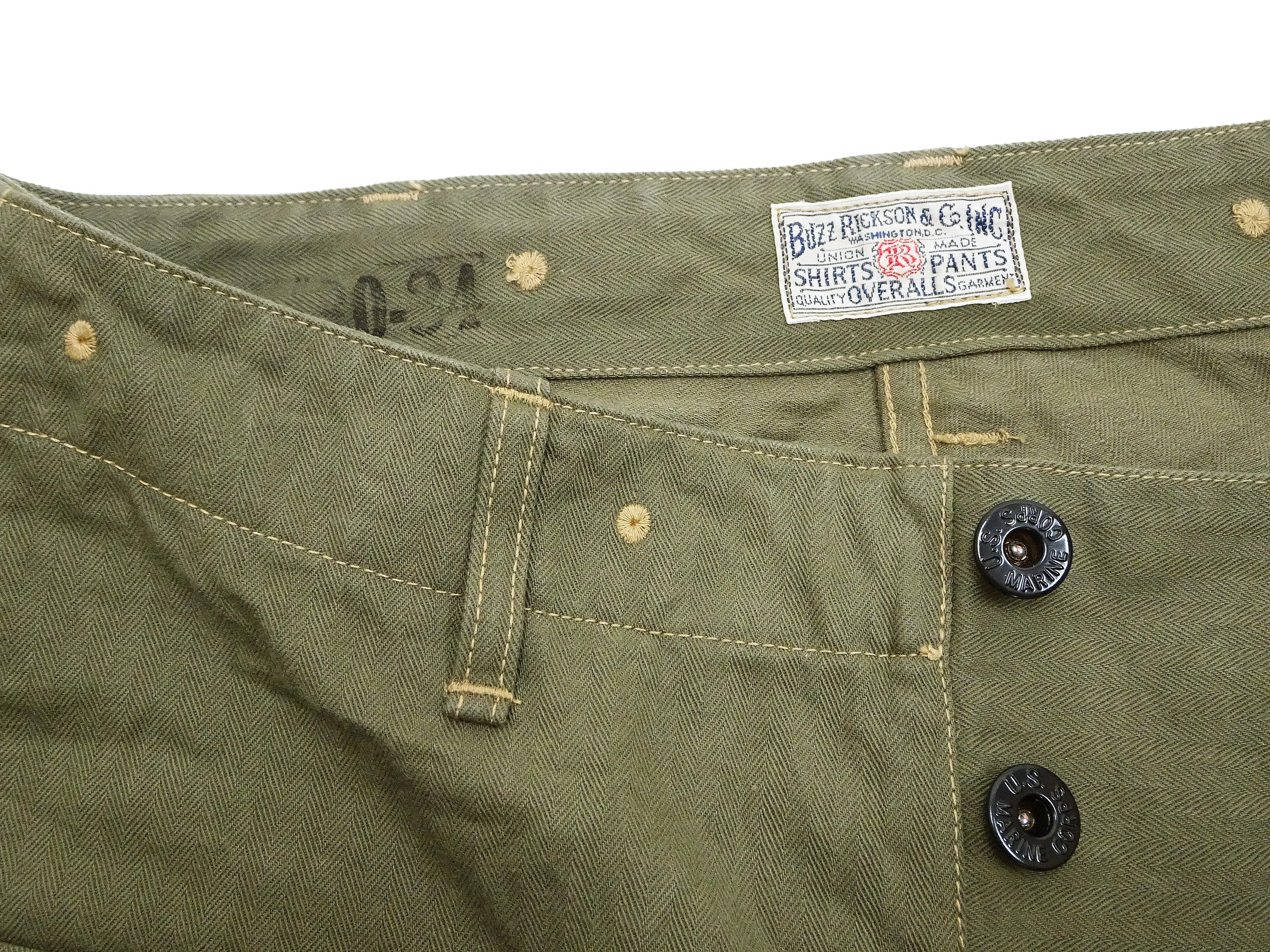 Buzz Rickson Cargo Pants Men's USMC P44 Combat Trousers HBT P-44 Monkey Pants BR42340 Olive