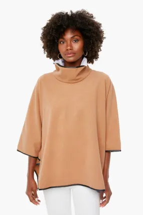 Camel Leather Trim Funnel Neck Piper Poncho