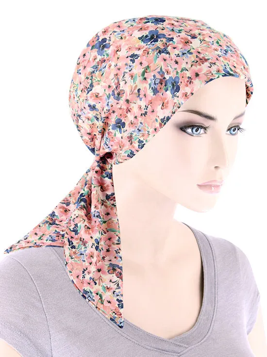 CFS-1166#Chemo Fashion Scarf Pink Blue Floral