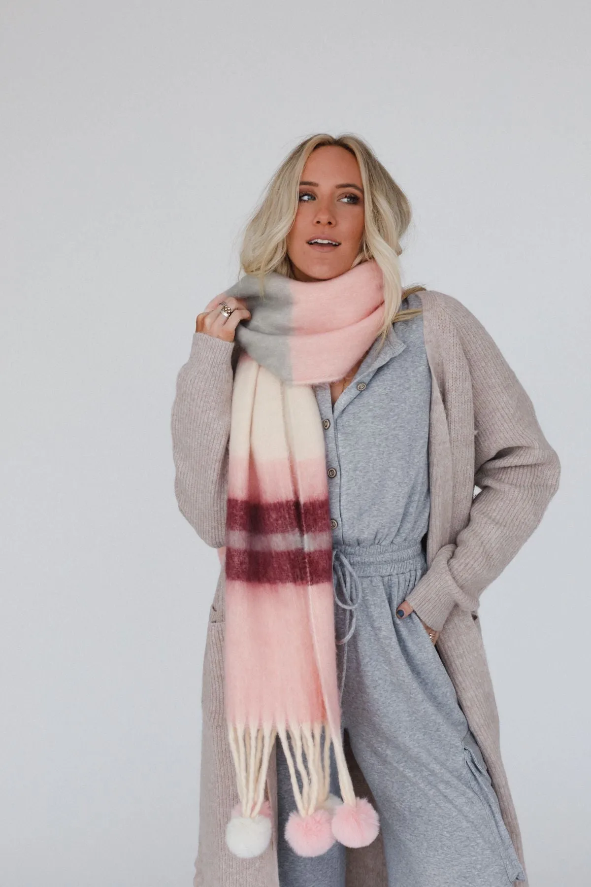 Chill Stripe Pom Scarf - Blush