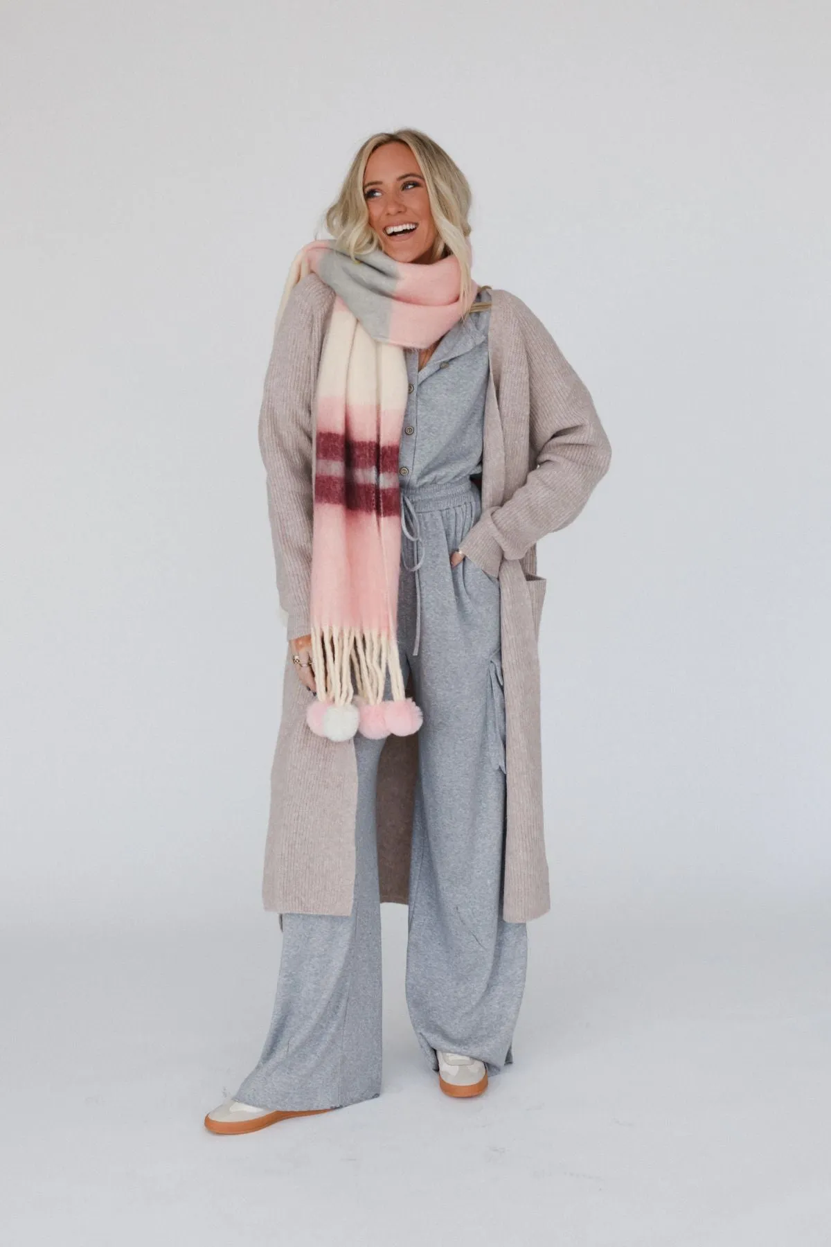 Chill Stripe Pom Scarf - Blush