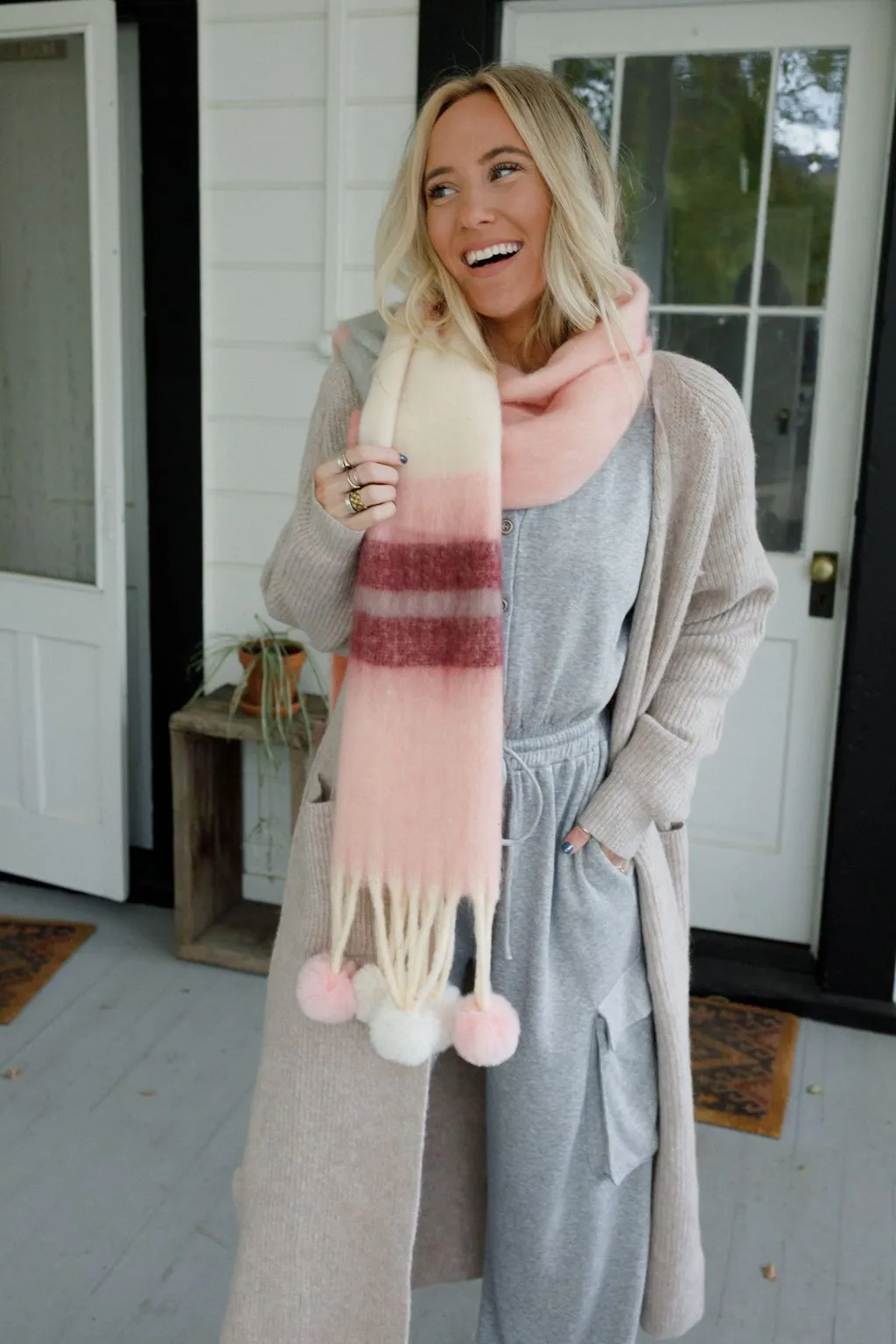 Chill Stripe Pom Scarf - Blush