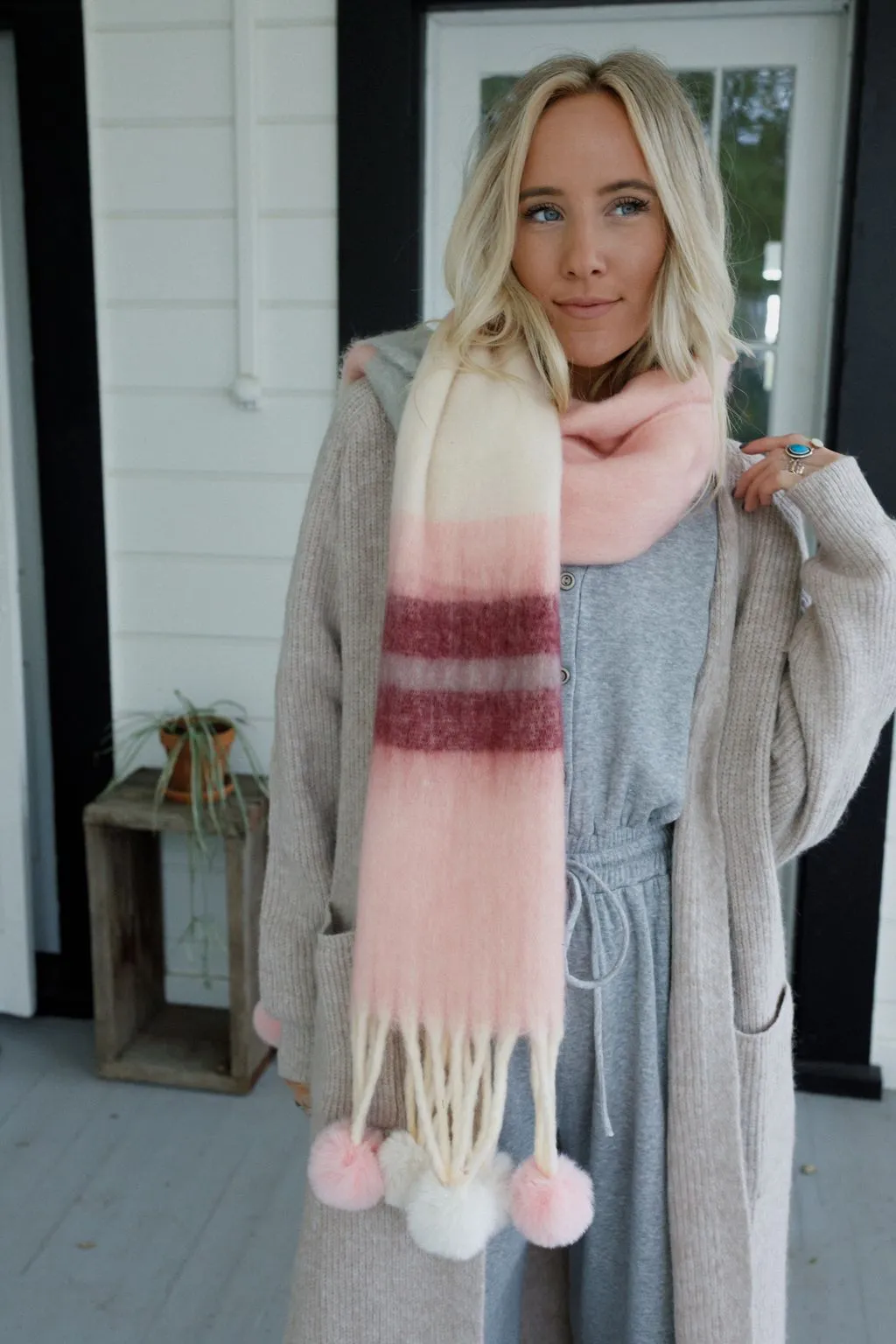 Chill Stripe Pom Scarf - Blush