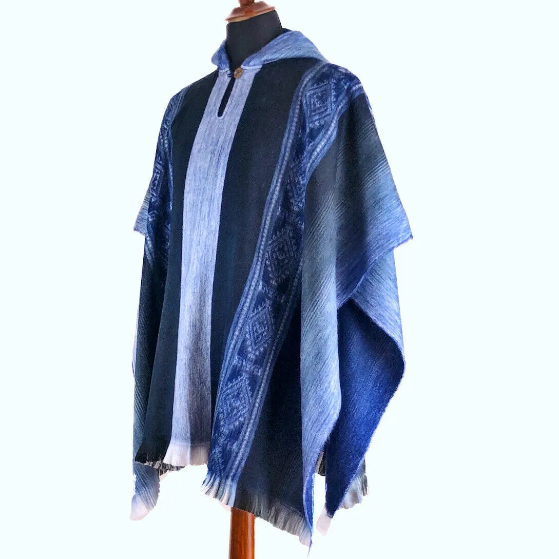 Chiriacu - Lightweight Baby Alpaca Hooded Poncho - Deep Blue - unisex