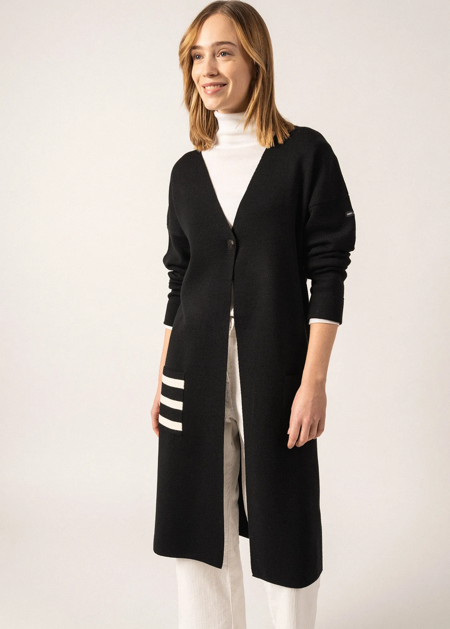 Cirrus Long Wool Gilet - SAINT JAMES x Isabelle Ballu (NOIR/ECUME)