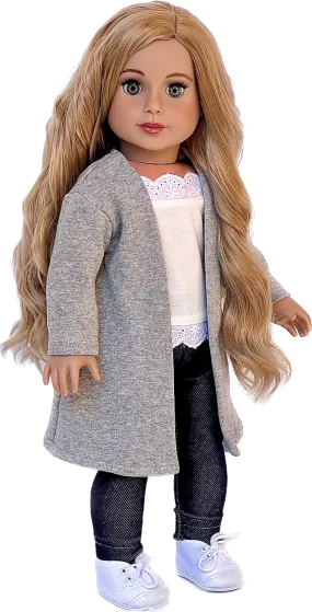 Comfy Chic - 4 Piece Outfit for 18 Inch Doll - White Tank Top, Leggings, Gray Long Sweater and White Sneakers - 18 Inch Doll Clothes ( Doll Not Included)