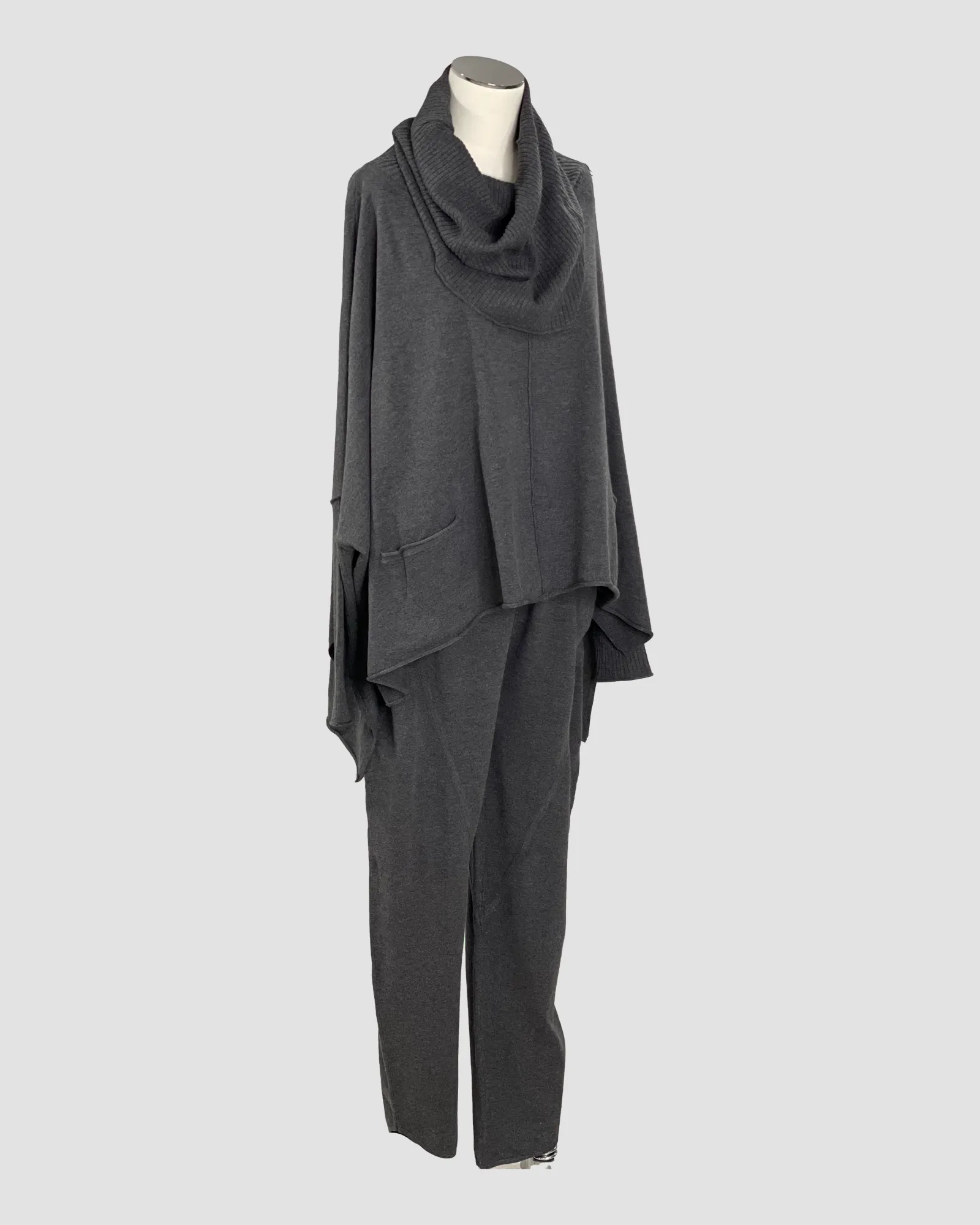 Cowl Neck Poly Voly Pullover in Dark Charcoal