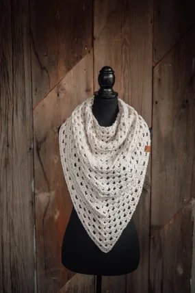 Cozy Crocheted Triangle Scarf - Linen