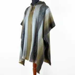 Curaray - Lightweight Baby Alpaca Hooded Poncho - Gray/Tobacco - Unisex