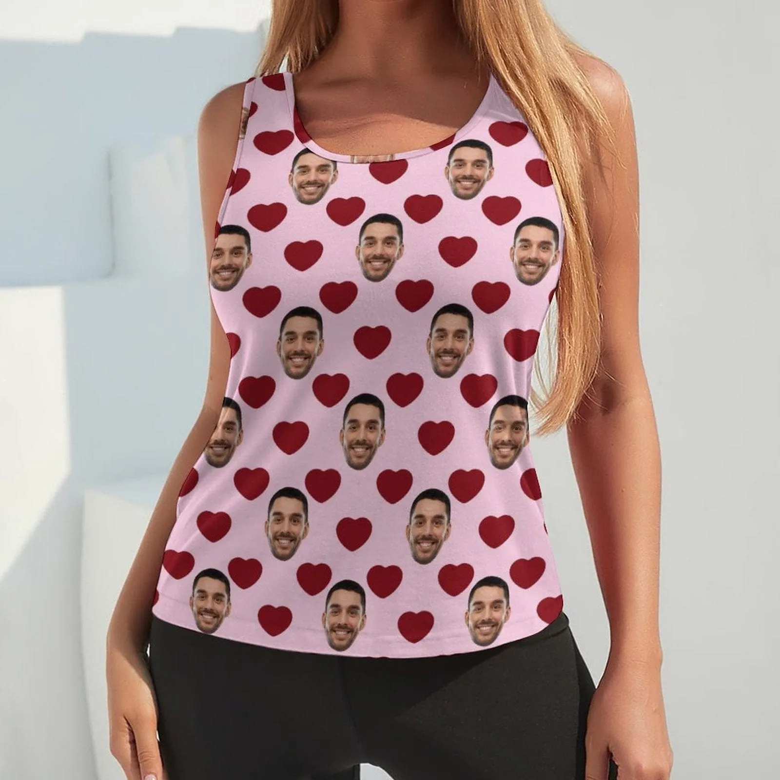 Custom Face Tops Small Heart Women's Racerback Yoga Tank Top