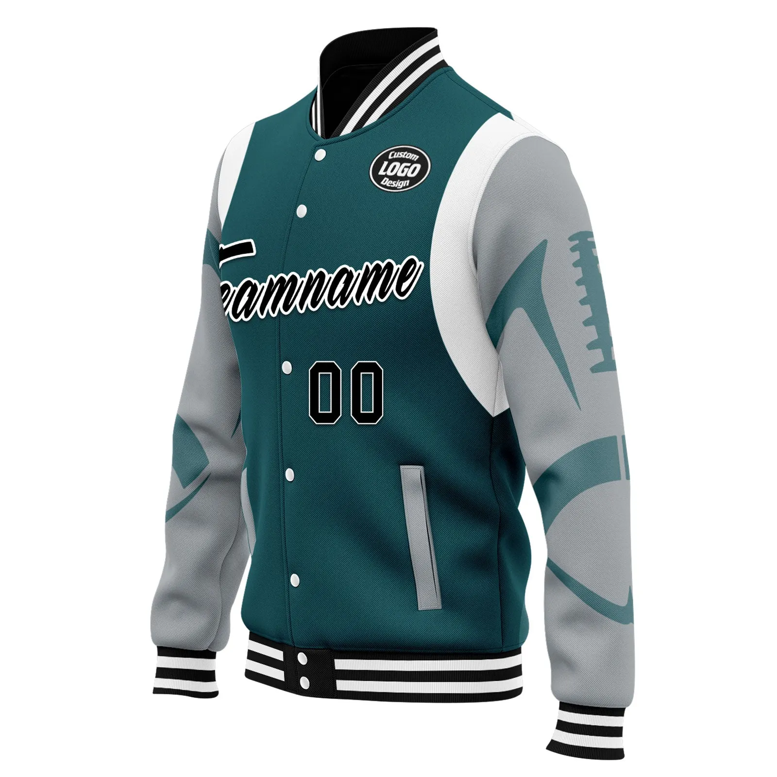 Custom Green Philadelphia Jacket Bomber Full-Snap Varsity Letterman Personalized Jacket FZ005-D025004-21