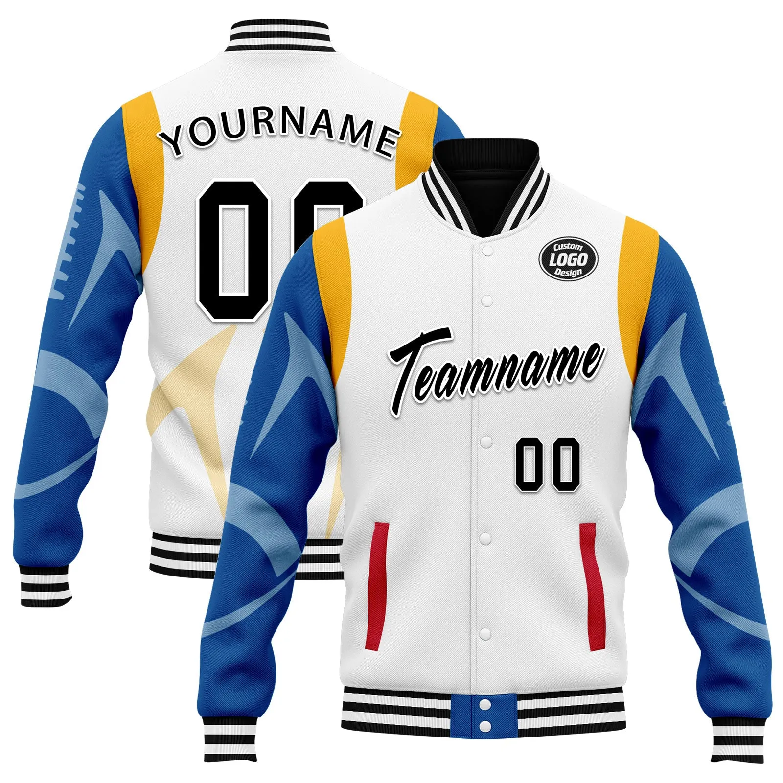 Custom White Pittsburgh Jacket Bomber Full-Snap Varsity Letterman Personalized Jacket FZ005-D025004-31