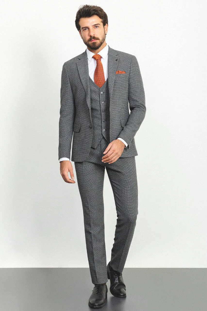 Dark Gray Checkered 3-Piece Suit