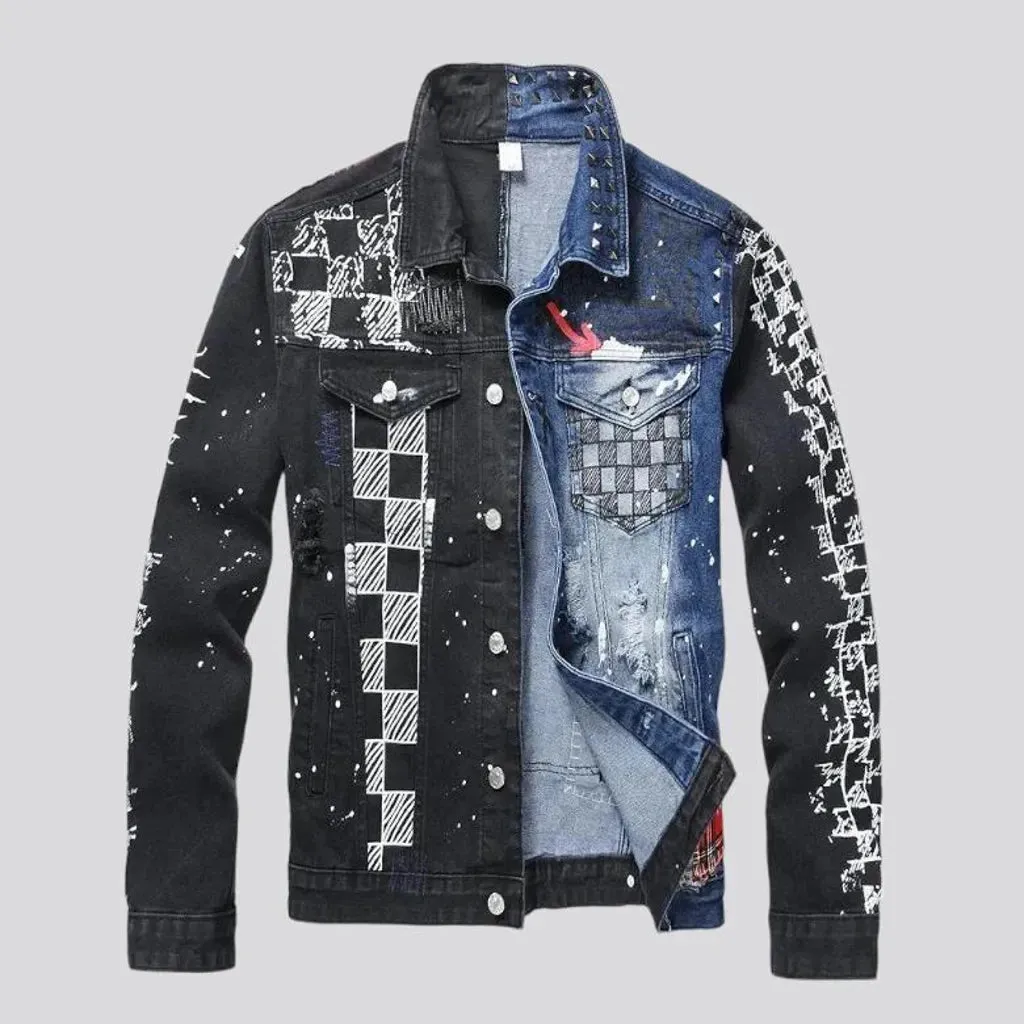 Distressed slim men's denim jacket