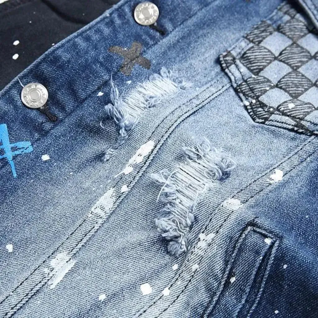 Distressed slim men's denim jacket