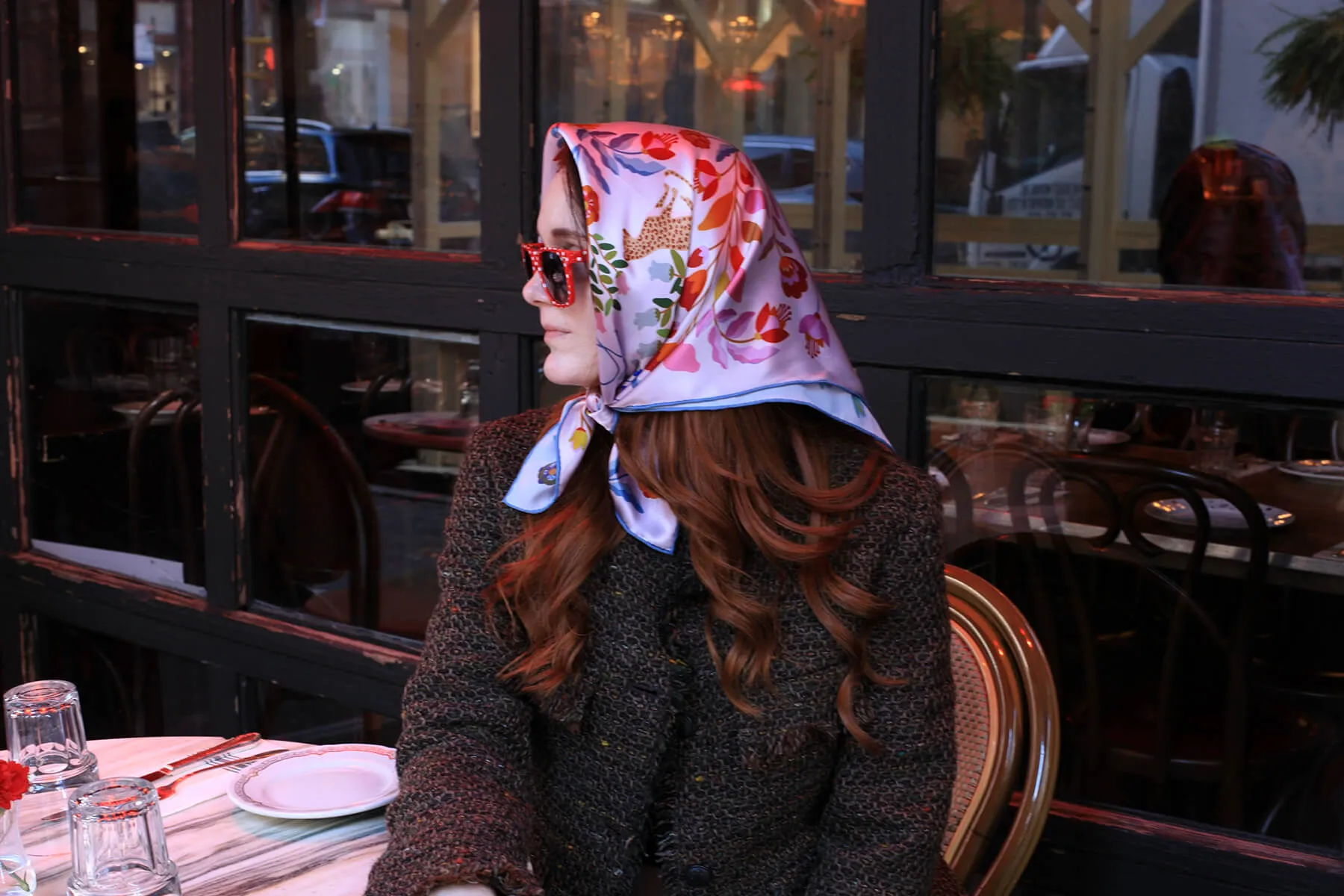 Double Sided Silk Scarf Of Pink Blossom Jungle