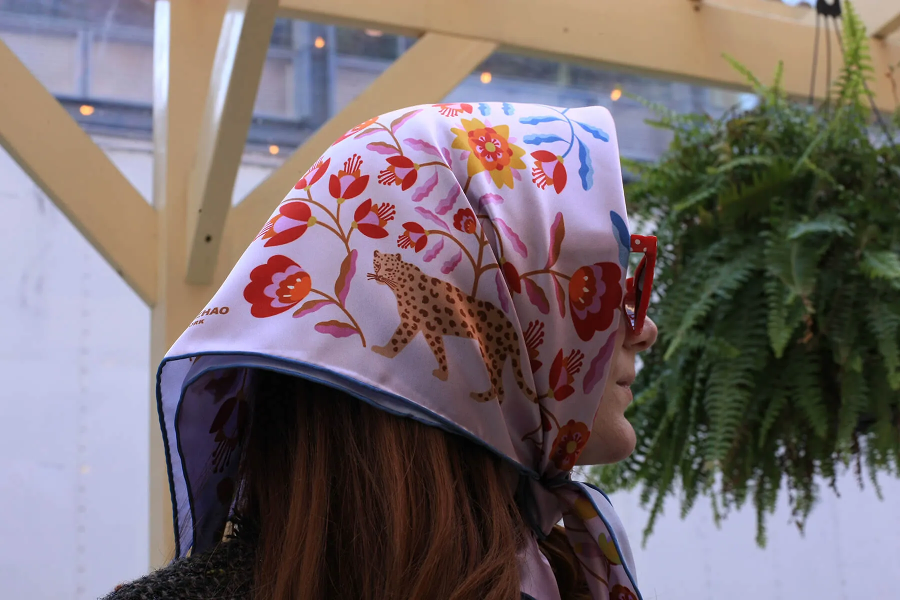 Double Sided Silk Scarf Of Pink Blossom Jungle