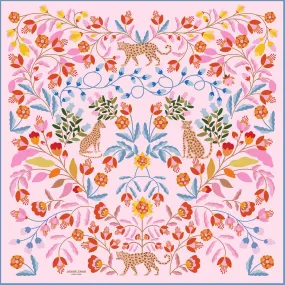 Double Sided Silk Scarf Of Pink Blossom Jungle