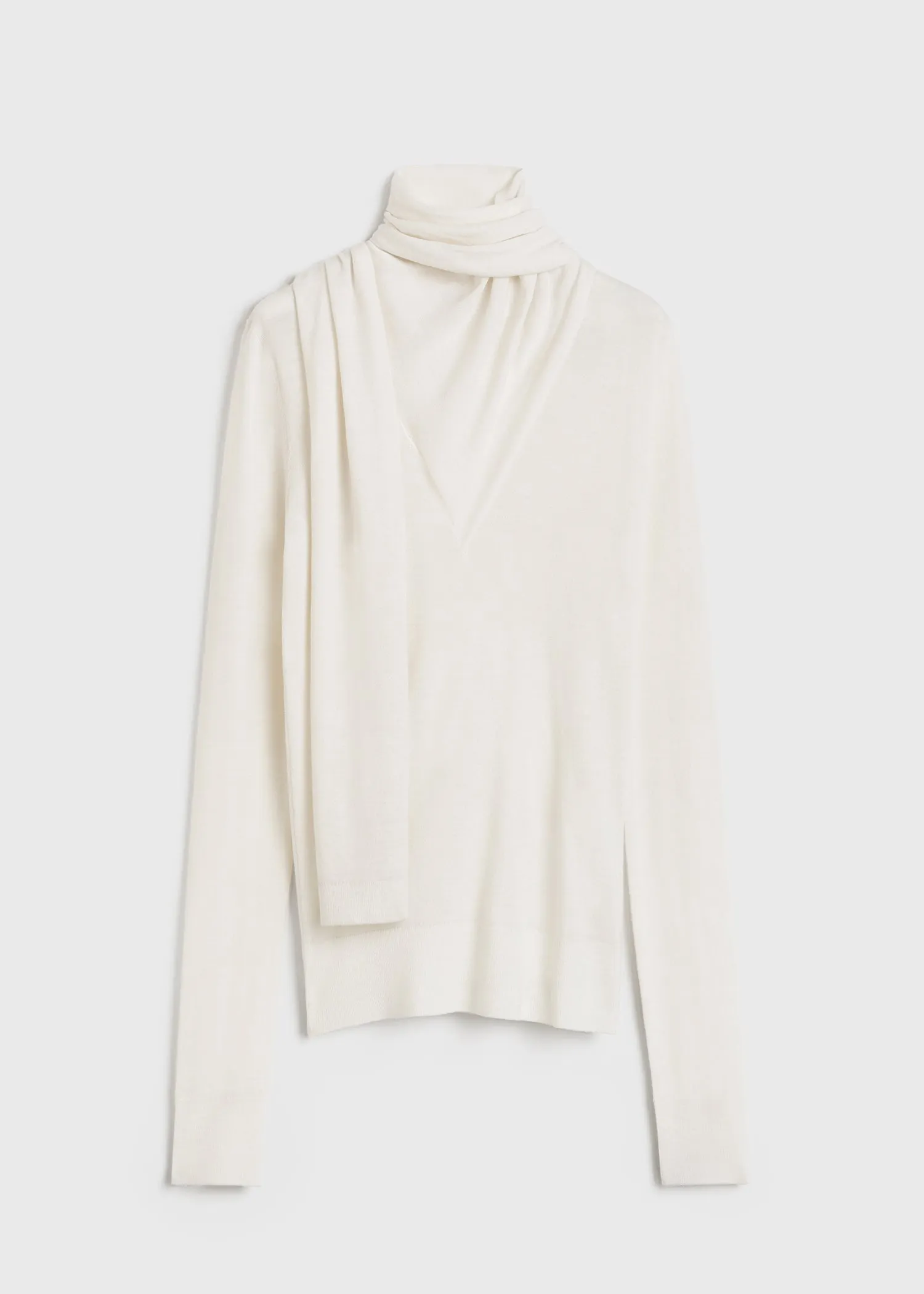 Draped-scarf fine knit off-white