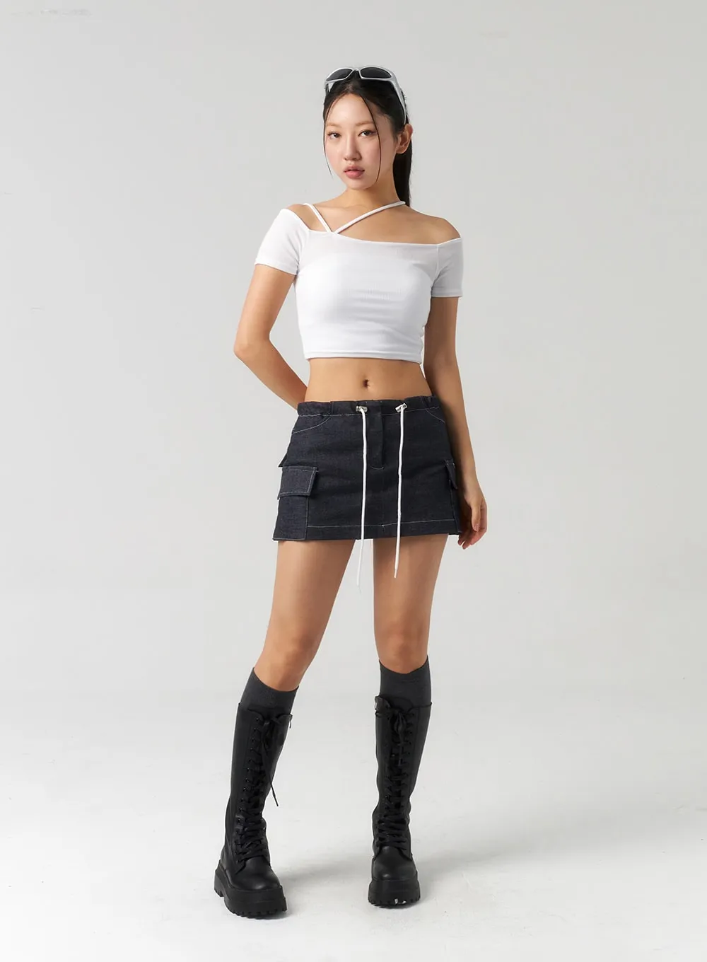 Drawstring Mini Skirt CU326