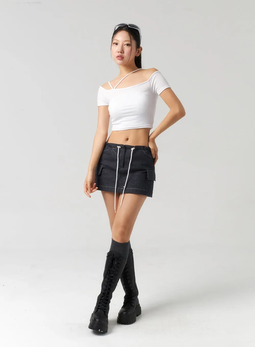 Drawstring Mini Skirt CU326