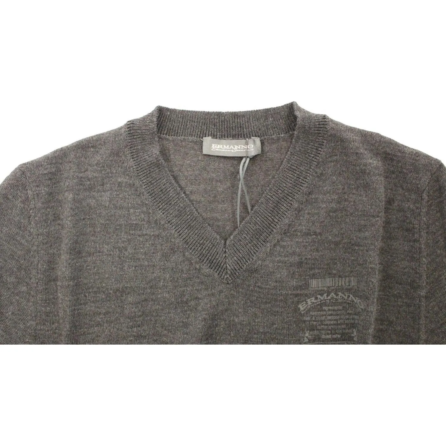 Ermanno Scervino Chic Gray V-Neck Wool Blend Pullover Sweater