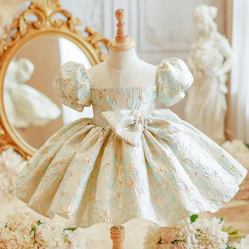 Exquisite Patterned Children's Dress Puffy Children's Dress with Large Bow