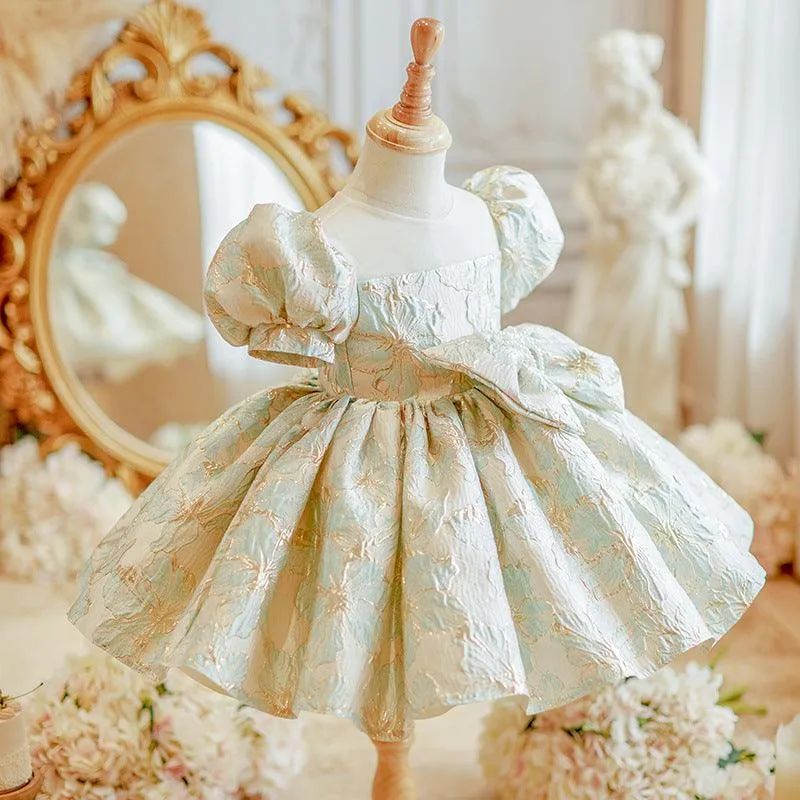 Exquisite Patterned Children's Dress Puffy Children's Dress with Large Bow