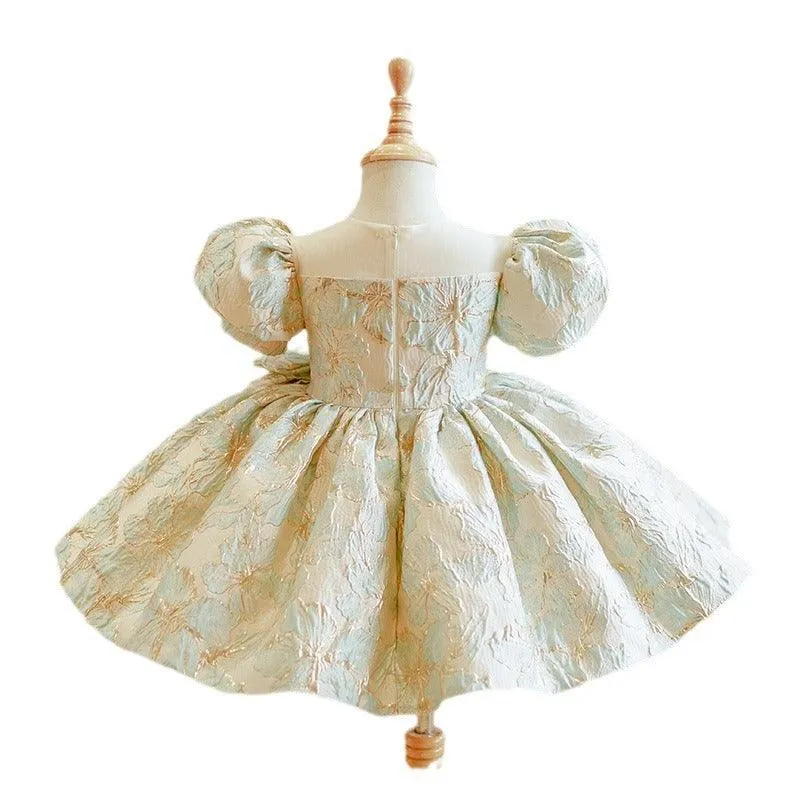 Exquisite Patterned Children's Dress Puffy Children's Dress with Large Bow