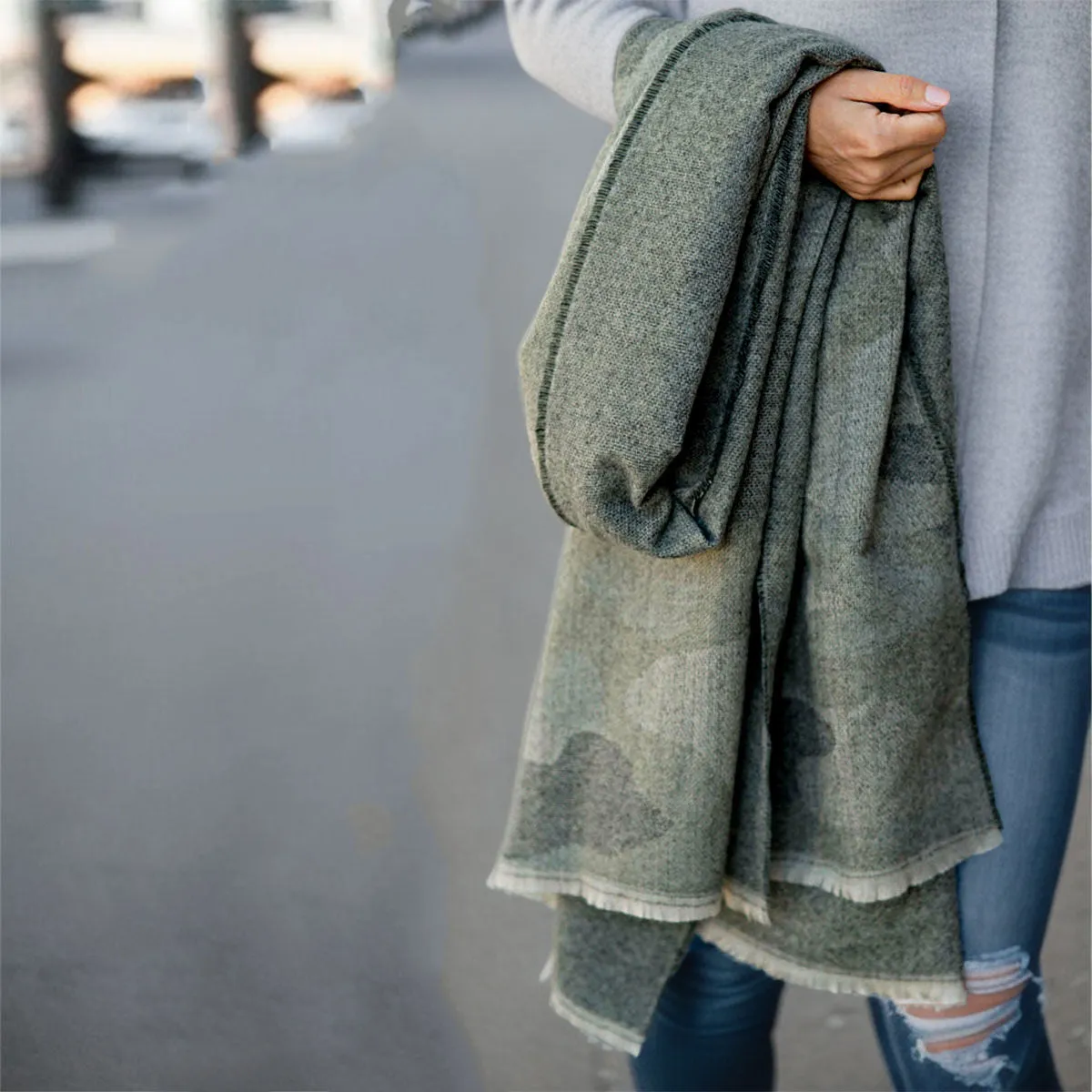 Faded Gray Camo Print Scarf