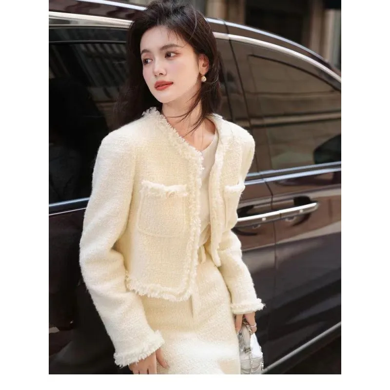 Fashionkova 2000s fashion Autumn and Winter New French Style Suit Long Sleeve Cardigan Coat High Waist Skirt Fashion Women's Two-Piece Set